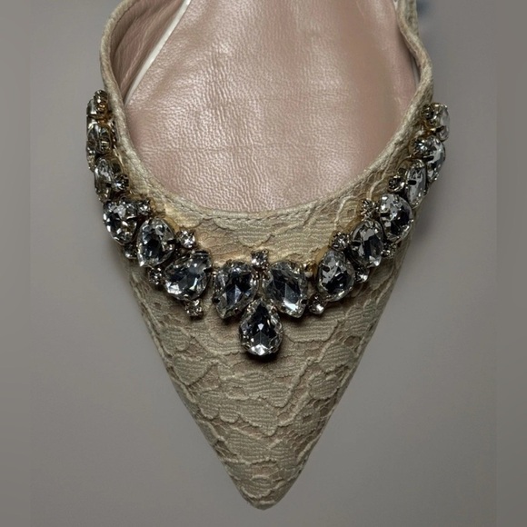 New Cecilia New York Rhinestone Lace Flats Shoes Wedding Sz 8.5 Ivory Cream $245 - Picture 8 of 12